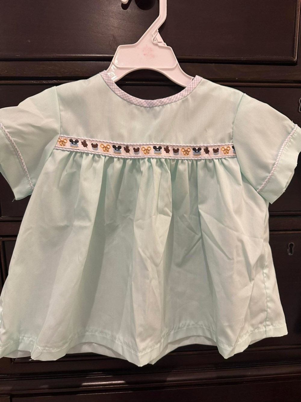 Light Mint Short-Sleeve Smocked Baby Top